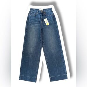 Blue Flare Wide-Leg Jeans with High Waist